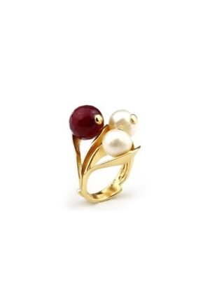 Anello agata ruby perle di fiume