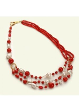 Collana a tre fili corallo bamboo rosso