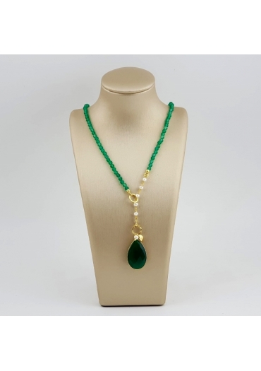 Collier Rugiada,  Agata verde smeraldo goccia 24 per 15 mm CN3626