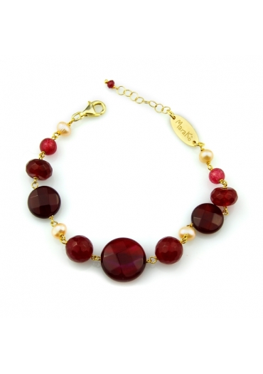 Bracciale agata ruby, perle coltivate BR1644