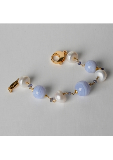 Bracciale calcedonio, iolite, perle di fiume BR0644