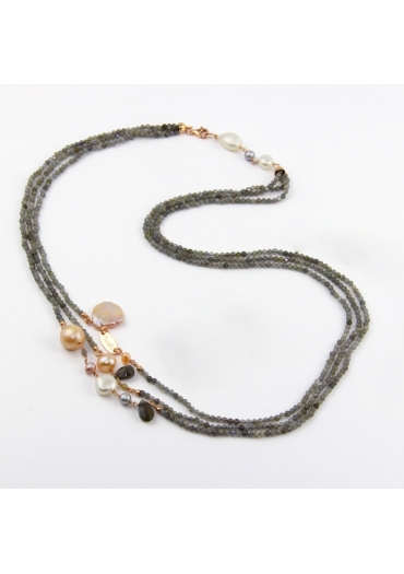 Collier a tre fili labradorite, perle coltivate CN3387