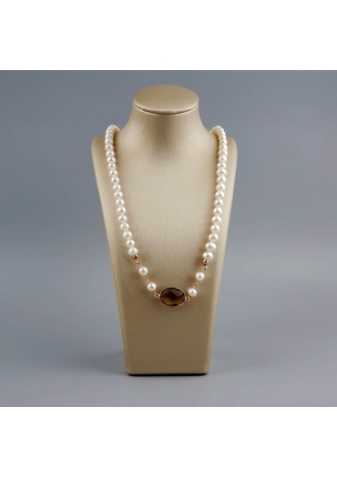Collier perle coltivate, castone 18  per 13 mm quarzo fumè CN3633