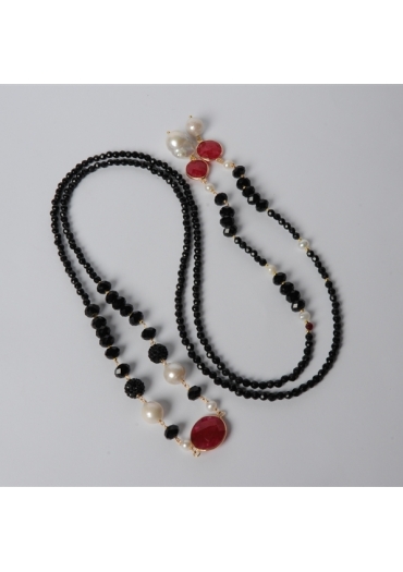 Collana a Cappio agata nera e castoni agata ruby CN2382