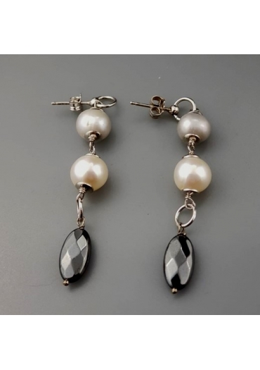 Orecchini, perle coltivate,  ematite OR0826