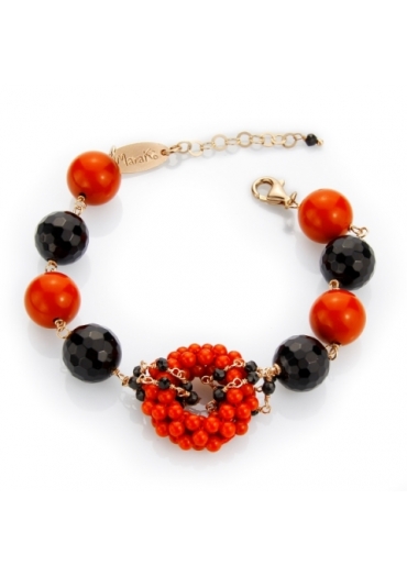 bracciale corallo bamboo rosso- agata nera BR1395