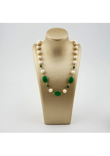 Collier perle di fiume, agata verde smeraldo CN3150