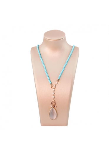 Collier Rugiada, Pasta turchese  4 fiori labradorite bianca CN3641