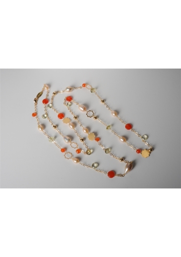 Collana, perle di fiume, goccine  citrino e agata arancione t. macchina CN2319