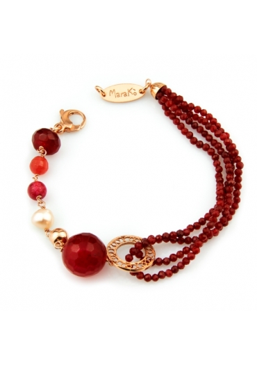 Bracciale agata ruby diamond, giada rosa, perle coltivate BR1674