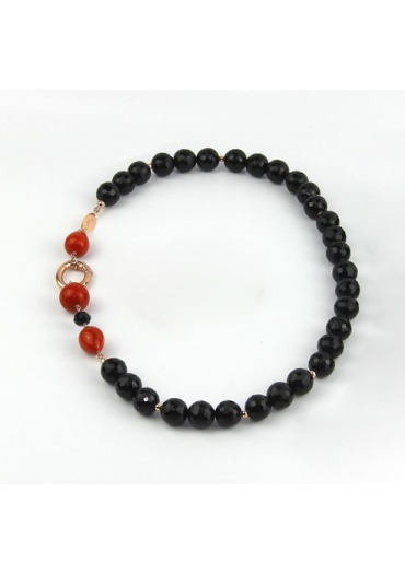 Collier agata nera sfacc. 12 mm  Corallo bamboo rosso cn3350