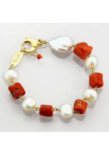 Bracciale corallo rosso, perle coltivate BR1632