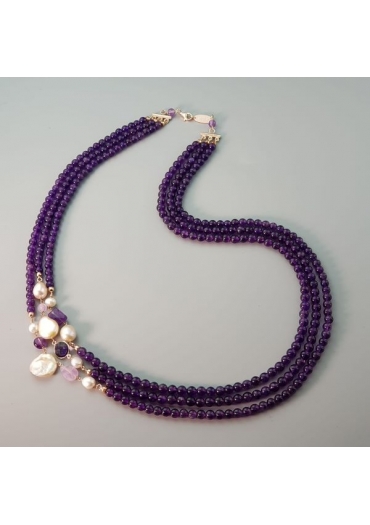 Collana Armony, sfere 6 mm  ametista, perle coltivate, CN3690