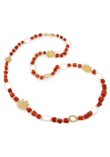 Collana, corallo rosso, fiori filigrana CN2182