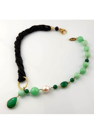 Collier agata nera, agata verde, Giada Crisopaz CN2627