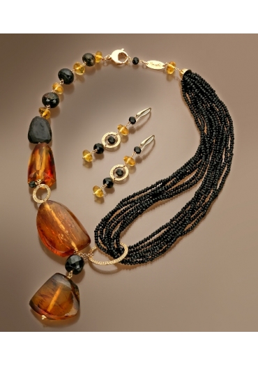 Collier agata nera, Ambra messicana, tormalina nera CN2720