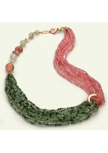 Collier quarzo rosa e quarzo rutilato verde taglio diamond cn3313