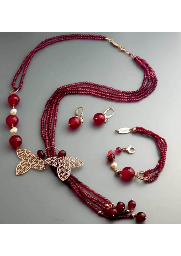 Parure agata ruby, perle coltivate P346