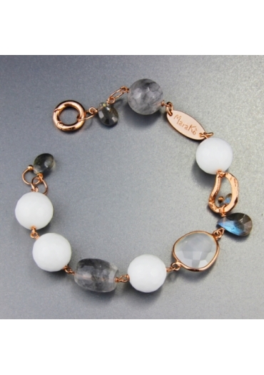 Bracciale agata bianca,  quarzo grigio, labradorite SPBR10