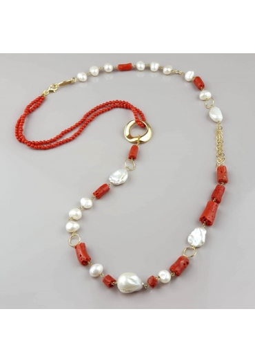 Chanel corallo rosso sardo, perle coltivate CN3466