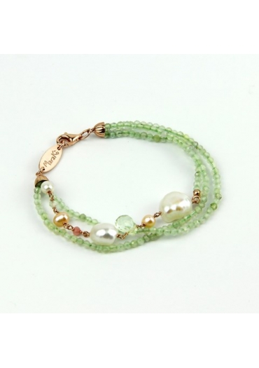 Bracciale quarzo rutilato verde Perle coltivate BR1604