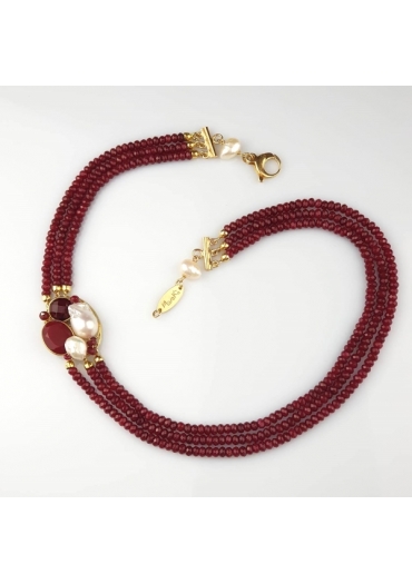 Collier a tre fili agata ruby CN3058