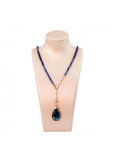 Collier Rugiada, Agata blu  goccia 24 per 15 mm quarzo  blue light CN3622