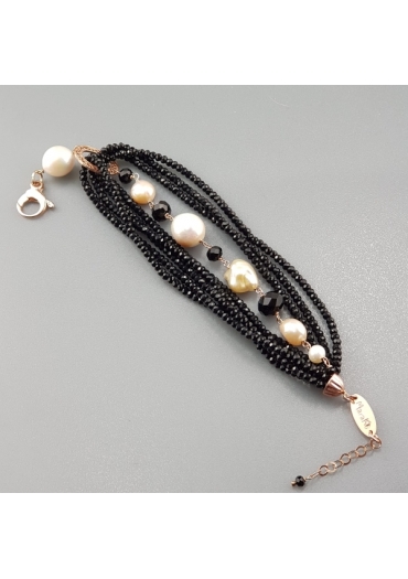 Bracciale agata nera, perle di fiume BR1318