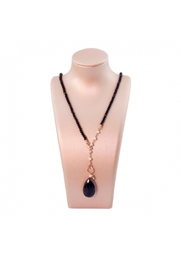 Collier Rugiada, rondelle e  goccia 24 per 15 mm  Agata nera CN3619