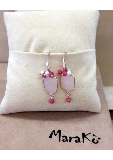 Orecchini quarzo rosa perle coltivate-argento OR2178