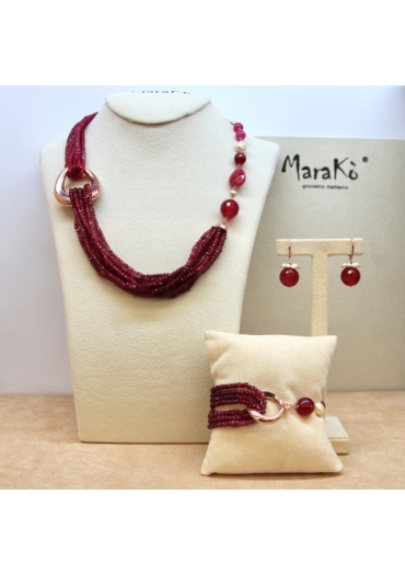 Parure Agata ruby, giada rosa e perle coltivate P11