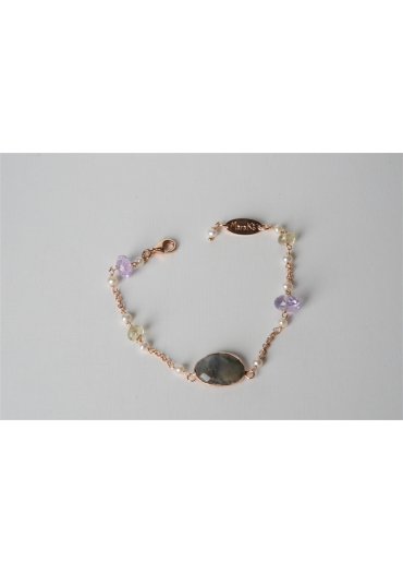 Bracciale  castone pietra dura, perle di fiume BR0912