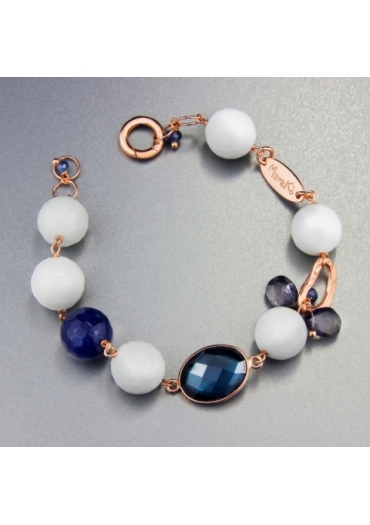 Bracciale agata bianca,  quarzo blue light, iolite, agata blu SPBR09