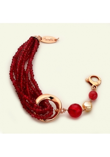 Bracciale agata ruby, perle coltivate, giada rosa br1481