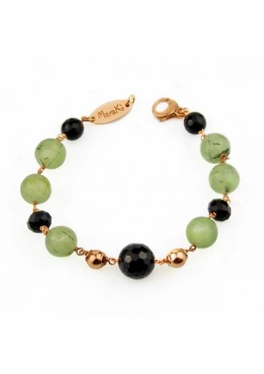 Bracciale quarzo rutilato verde, agata nera BR1669