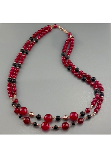 Collana agata ruby e agata nera satinata cn3376