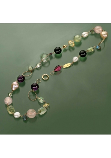 Collana componibile quarzo rutilato verde, ametista, perle coltivate, citrino, labradorite,quarzo rosa SYCN04