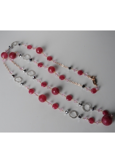 Collana, giada rosa CN2255