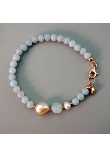 Bracciale acquamarina milk 6mm, perle coltivate BR1906