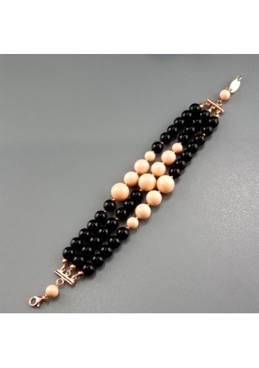 Bracciale agata nera corallo bamboo rosa BR1496