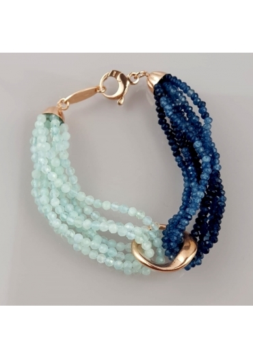 Bracciale bicolor, agata blu zaffiro, acquamarina multicolr BR1487