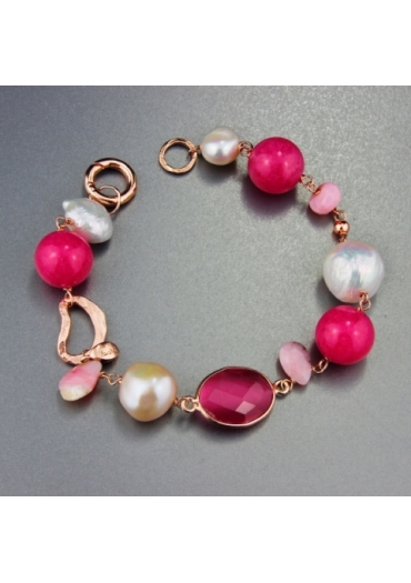 Bracciale perle coltivate,  opale e giada  rosa SCBR10