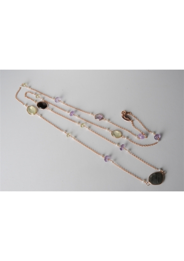 Collana,  castoni pietra dura, perle di fiume, tagli macchina CN2287