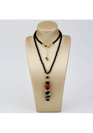 Collier con pendente corallo rosso sardo, agata nera CX214