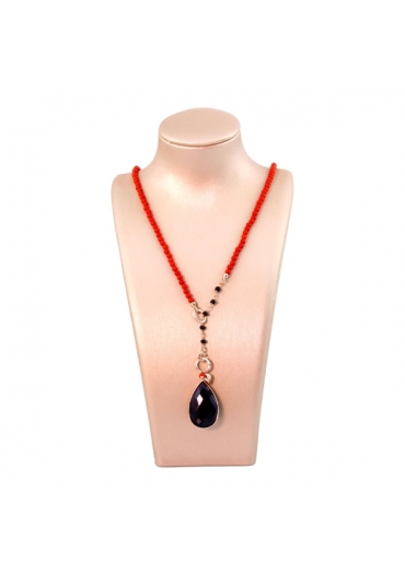 Collier Rugiada, Corallo  Bamboo, Spinello nero CN3640