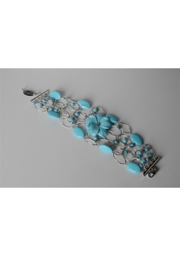 Bracciale a 5 fili, pasta turchese 4 fiori BR0678