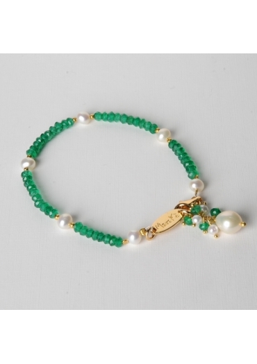 Bracciale agata verde taglio macchina, perle di fiume BR0672