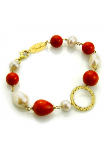 Bracciale bamboo rosso, perle coltivate BR1628