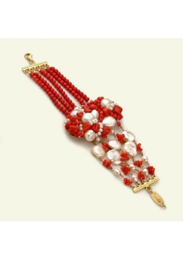 Bracciale corallo rosso-perle coltivate BR1393