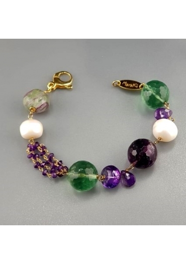 Bracciale Fluorite,ametista taglio macchina BR0964